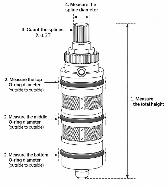 Measuring the thermostatic cartridge diagram